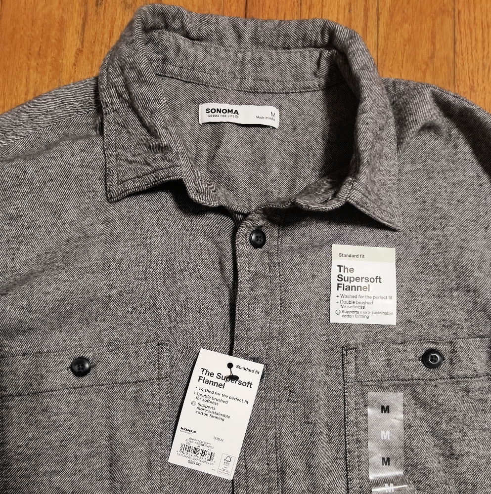 NWT Sonoma the Super Soft Flannel button down shirt, men's medium, gray - Picture 3 of 13